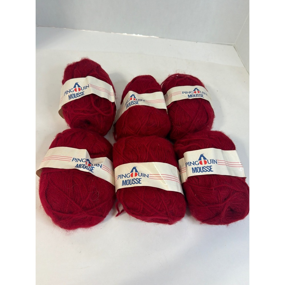 Pingouin Mousse Red Acrylic Yarn Lot of 6 Skeins 50g Color 18 Made in Brazil